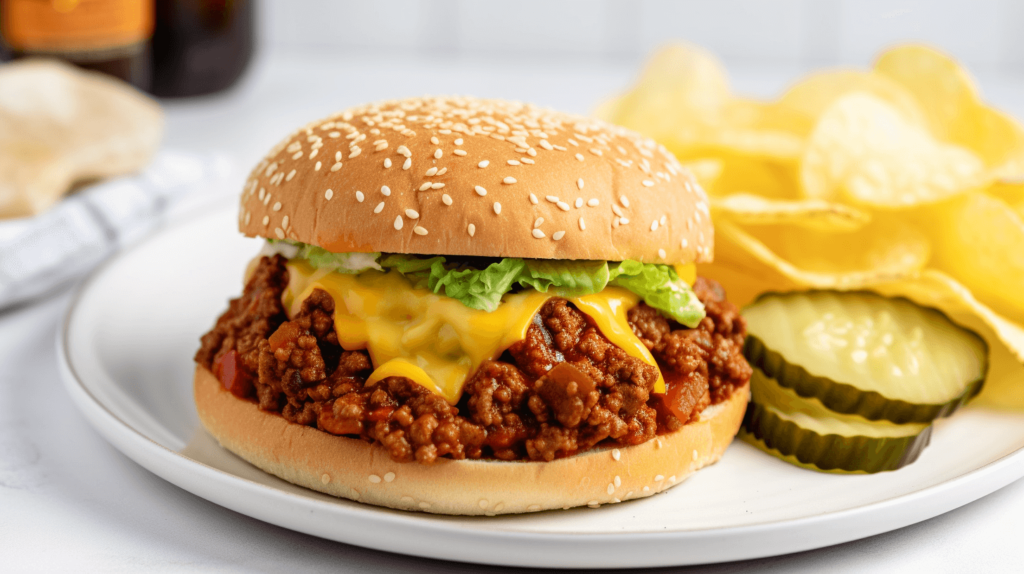 3-Ingredient Sloppy Joe with fries on a white plate