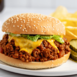 3-Ingredient Sloppy Joe with fries on a white plate
