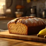 Moist banana bread loaf made with two ripe bananas.