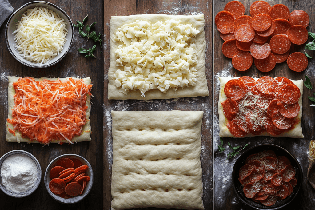 Step-by-step process of making homemade pizza pockets
