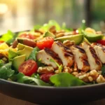 Fresh Wendy’s salad with chicken, avocado, and greens.