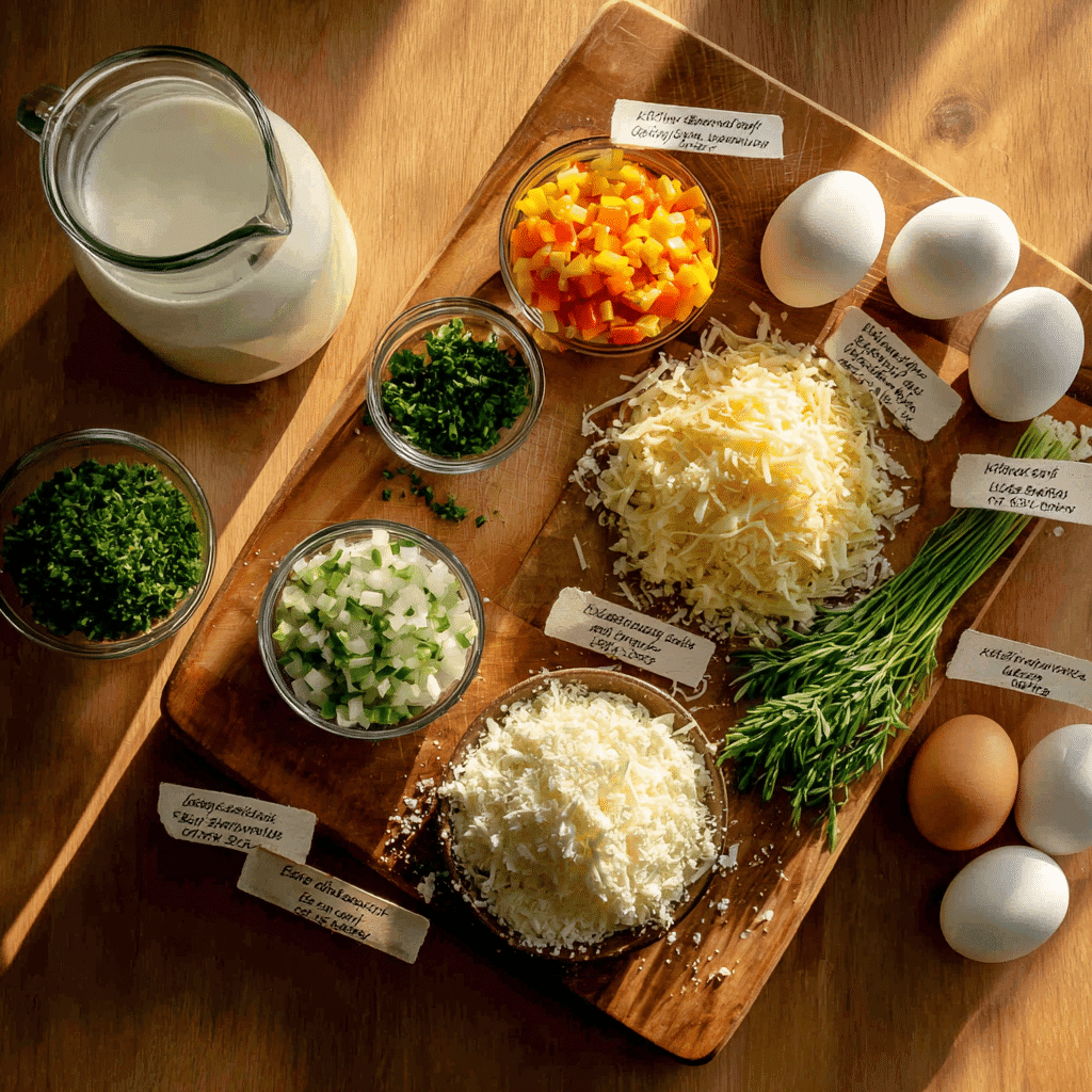 Frittata ingredients on cutting board