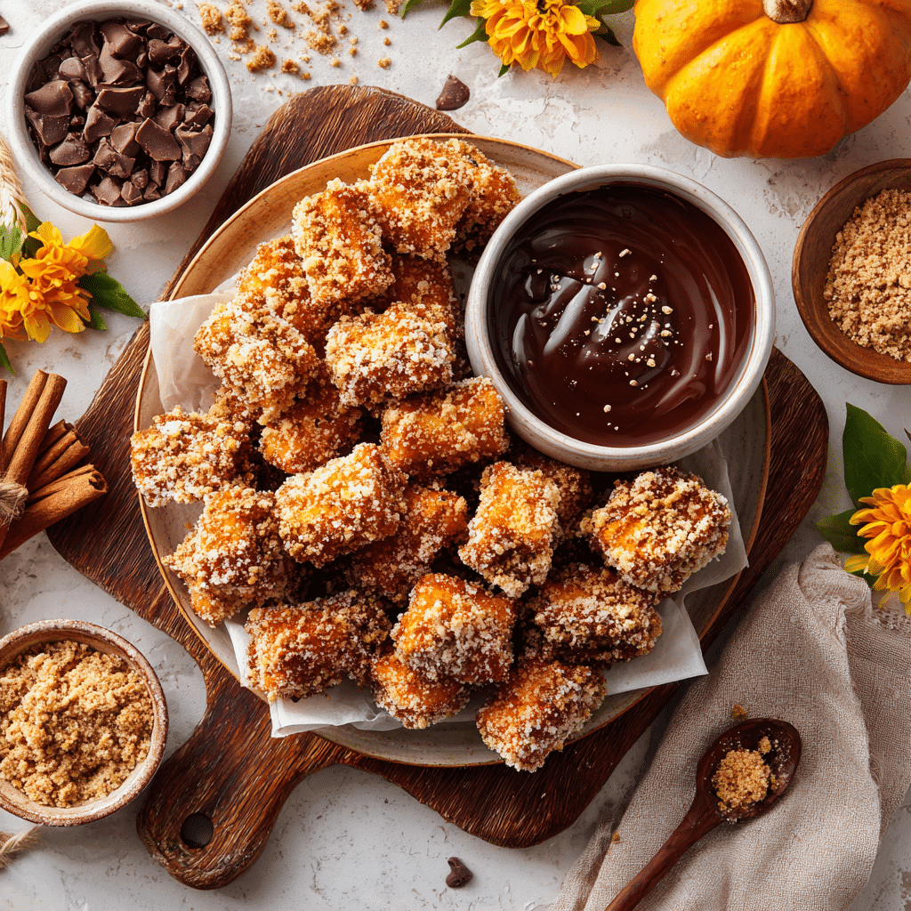 Crispy Air Fryer Churro Bites with dipping sauces and toppings.