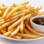 Air-Fried Potato Noodle Sticks served on a white plate