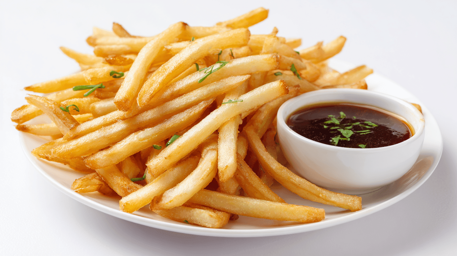 Air-Fried Potato Noodle Sticks served on a white plate