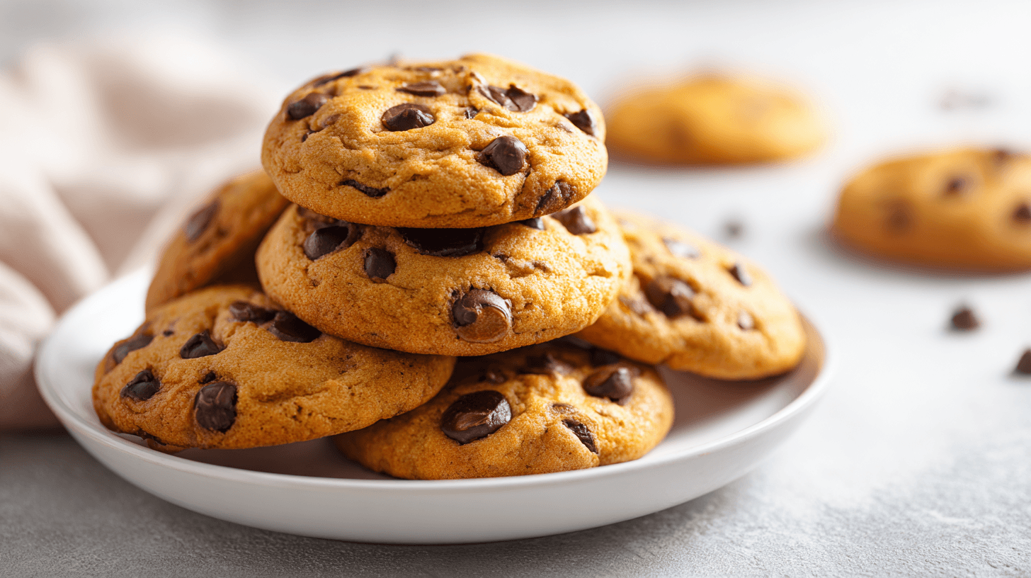 Best Banana Bread Chocolate Chip Cookies stacked on white plate