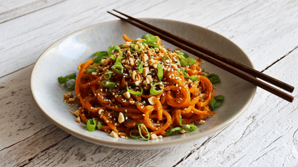 Served Sweet Potato Noodles with Honey Soy Glaze