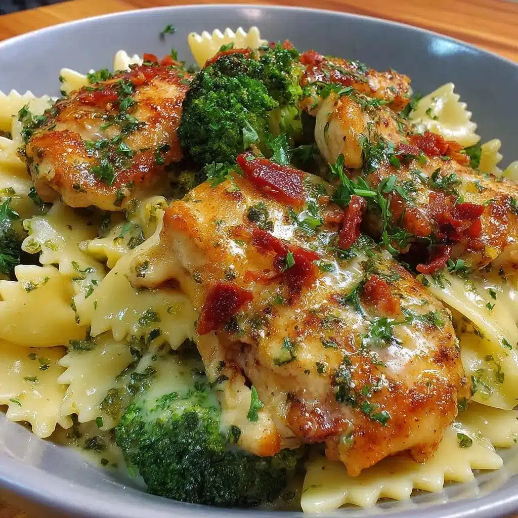 Cowboy Butter Lemon Bowtie Chicken with Broccoli dish on a plate