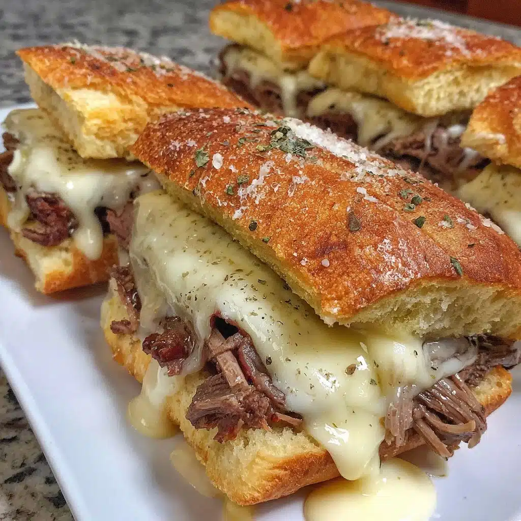 Delicious Crockpot French Dip Sandwiches served with au jus for dipping