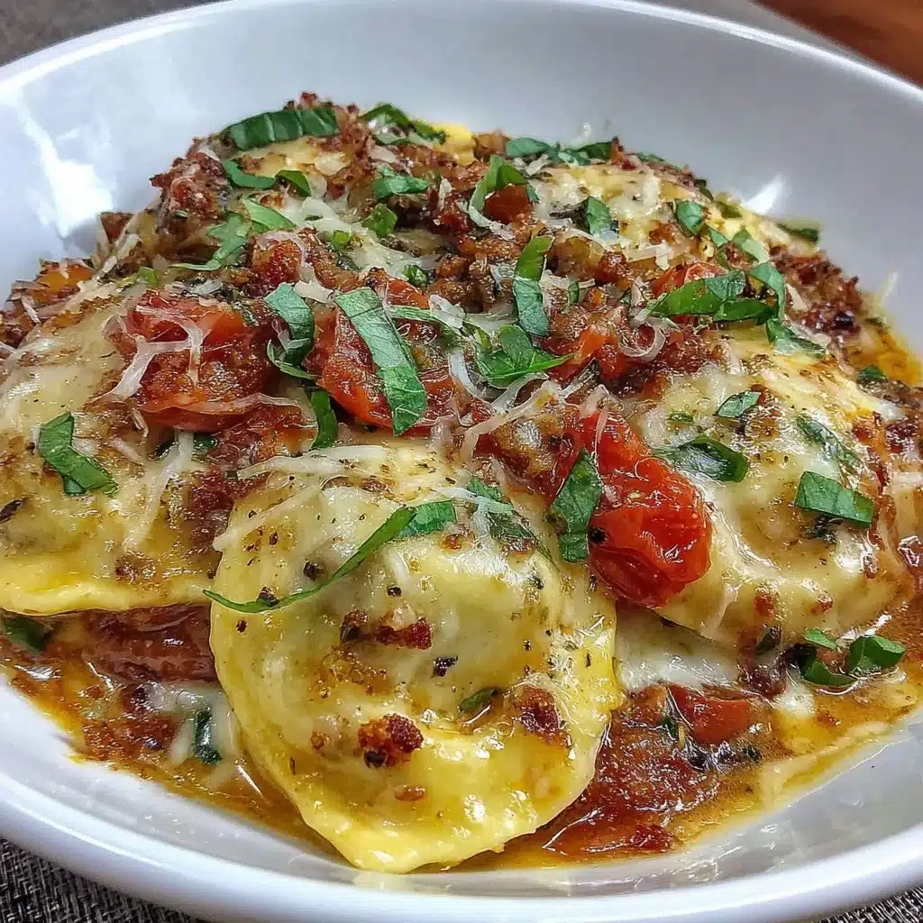 Delicious Crockpot Ravioli Lasagna served with fresh herbs and cheese.
