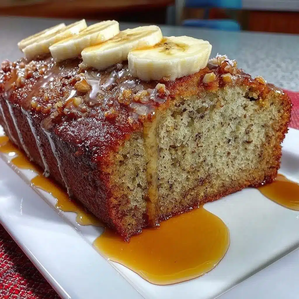 Slice of easy moist banana bread on a wooden cutting board