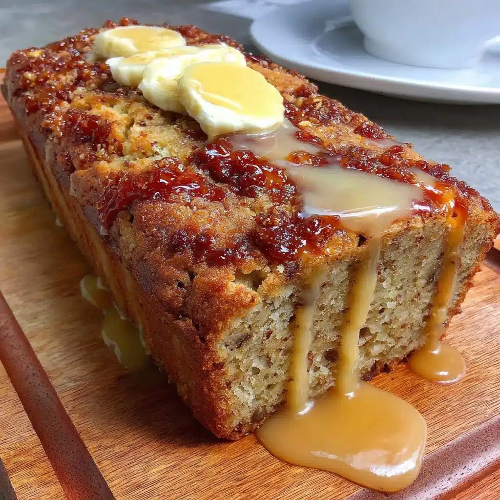 Loaf of Rustic Tuscan Banana Bread served on a wooden board with fresh fruit