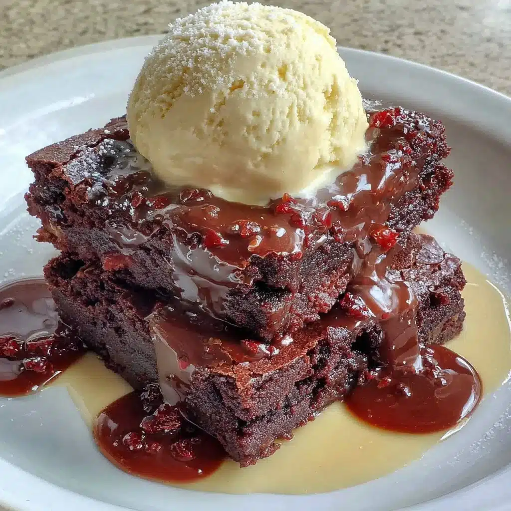 Delicious 100 calorie fudge brownies on a plate with chocolate drizzle