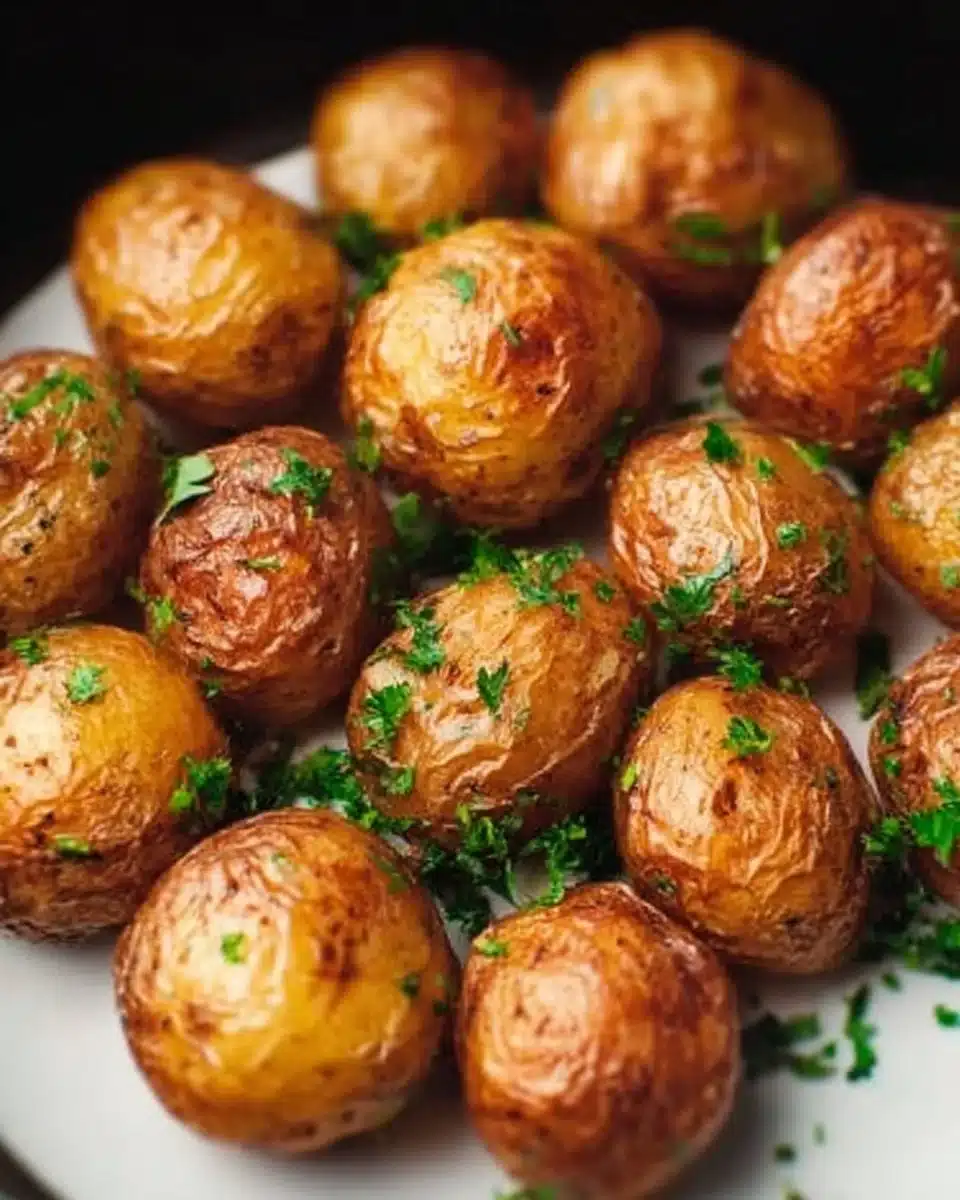 Crispy Air Fryer Baby Potatoes garnished with herbs and spices