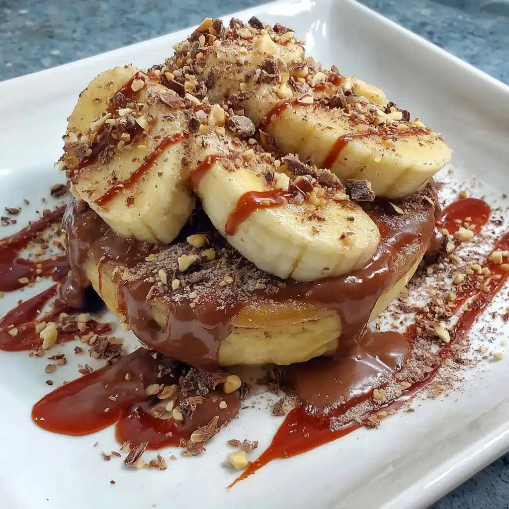 Delicious Air Fryer banana peanut butter chocolate dessert topped with chocolate drizzle