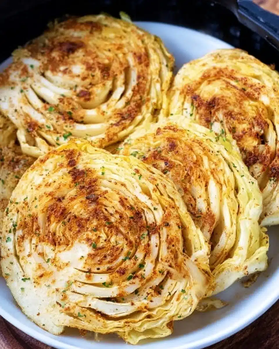 Air fryer cabbage steaks served with seasoning