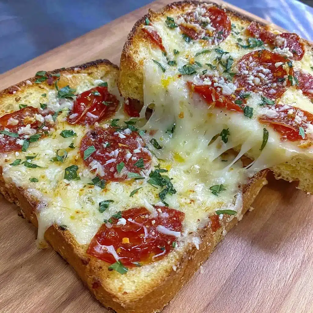 Air Fryer Cheesy Pizza Toast topped with melted cheese and fresh toppings