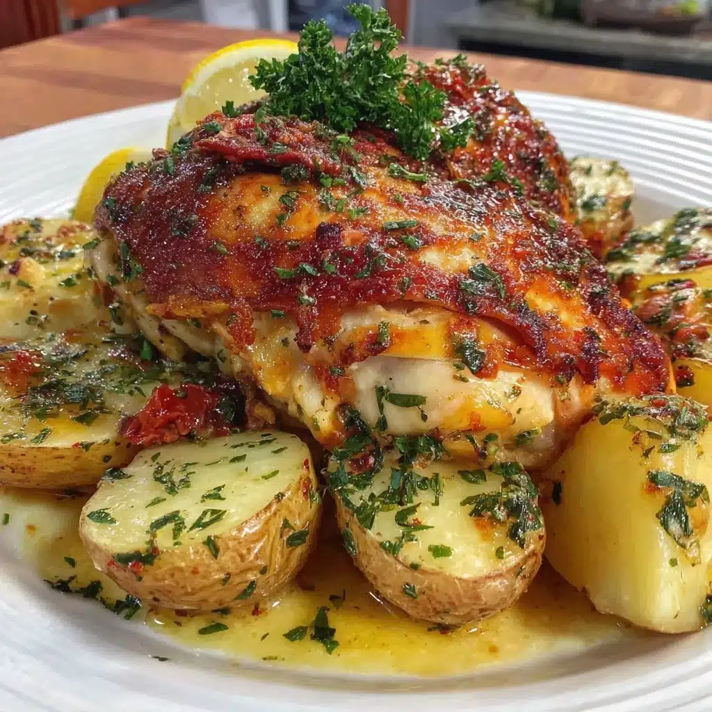 Air Fryer Lemon Greek Chicken served with roasted potatoes