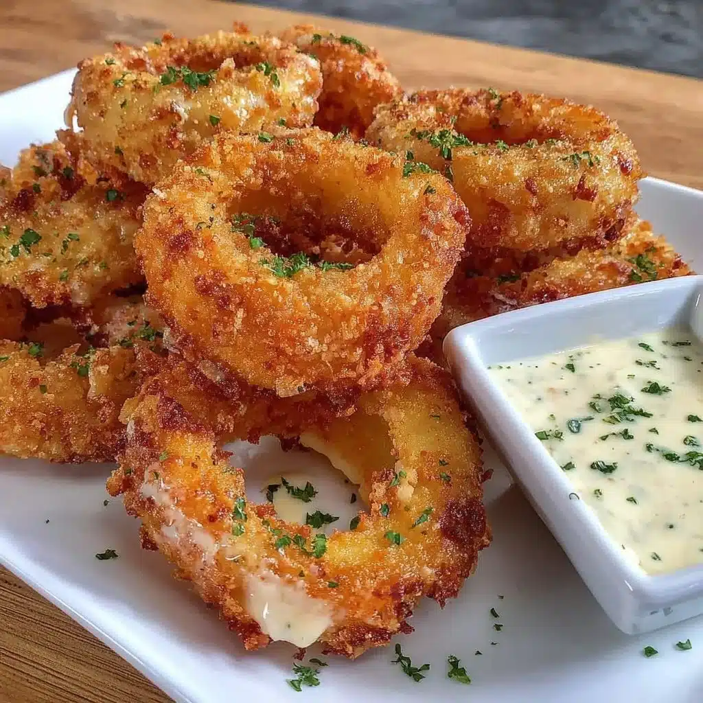 Crispy air fryer onion rings ready to be served as a delicious snack.