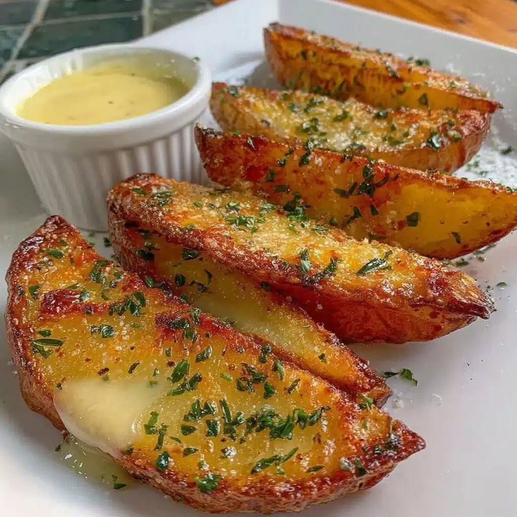 Delicious air fryer potato wedges served on a plate with herbs