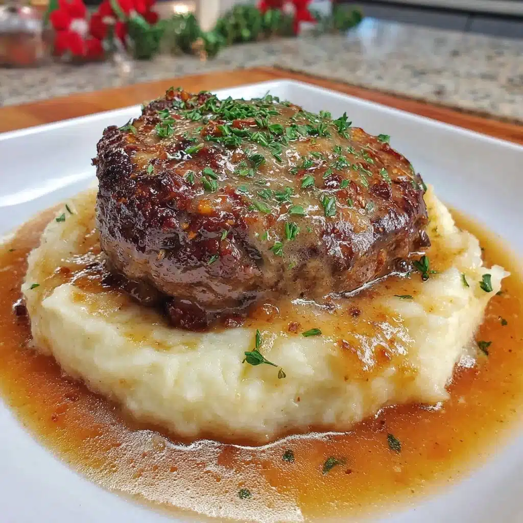 Delicious Air Fryer Salisbury Steak served with gravy and vegetables