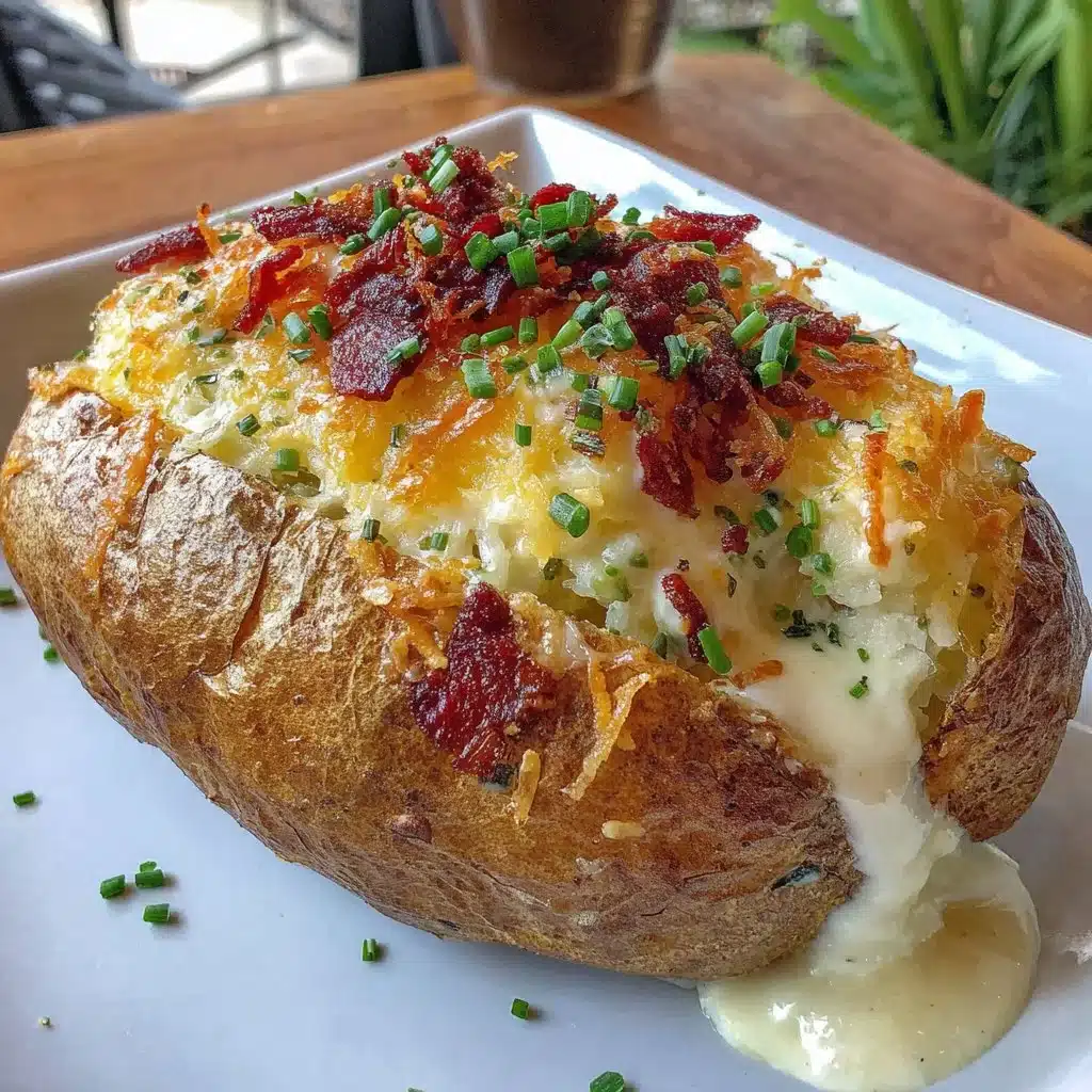 Delicious airfryer loaded baked potato topped with cheese and chives