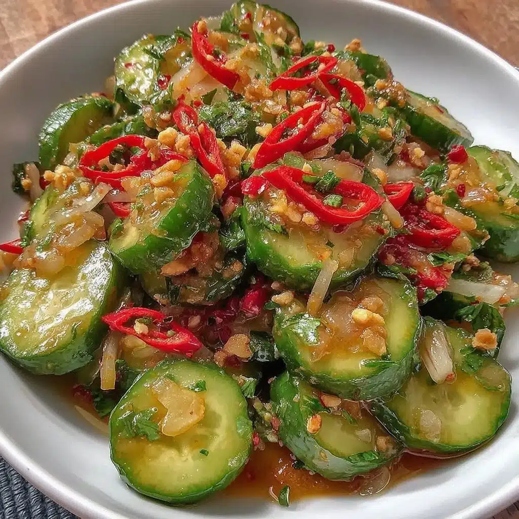 Asian spicy cucumber salad with vibrant colors and spices