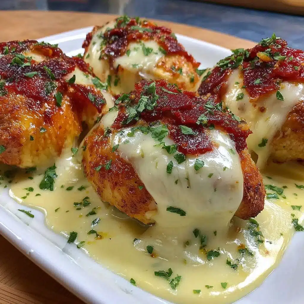 Plated Baked Chicken Cordon Bleu topped with cheese and herbs