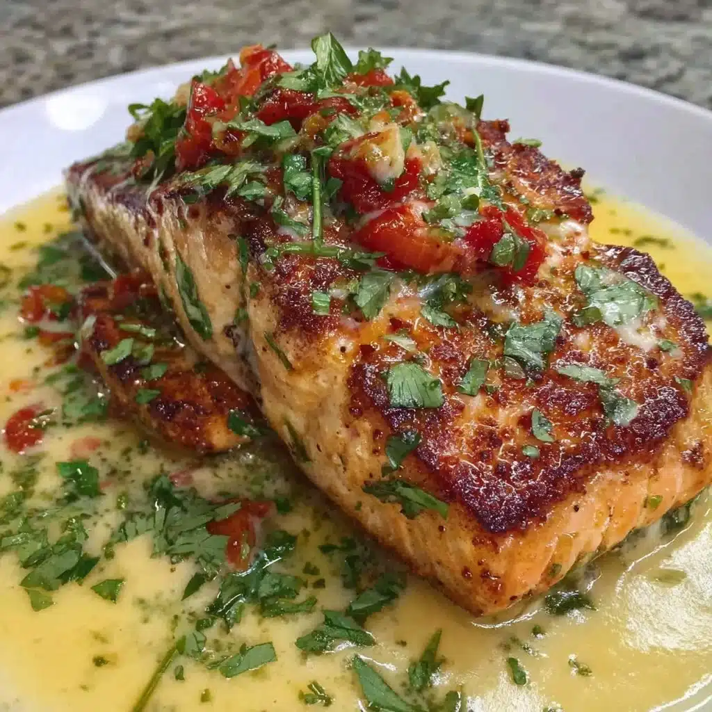 Baked cilantro lime salmon garnished with fresh herbs
