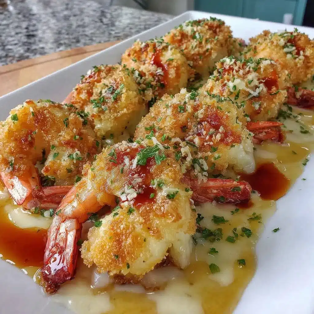 Baked stuffed shrimp dish with herbs and spices, ready to serve.