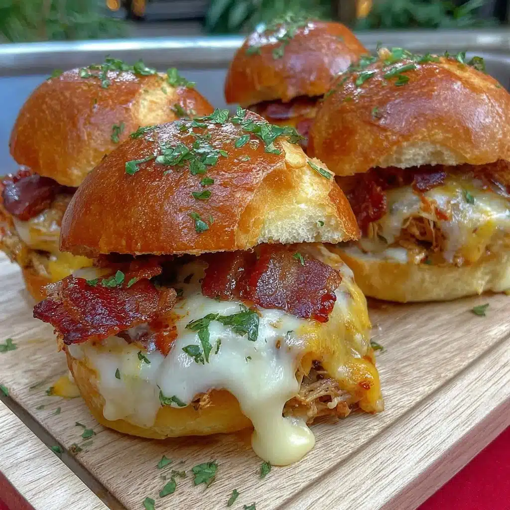 BBQ Chicken and Bacon Baked Sliders on a serving platter