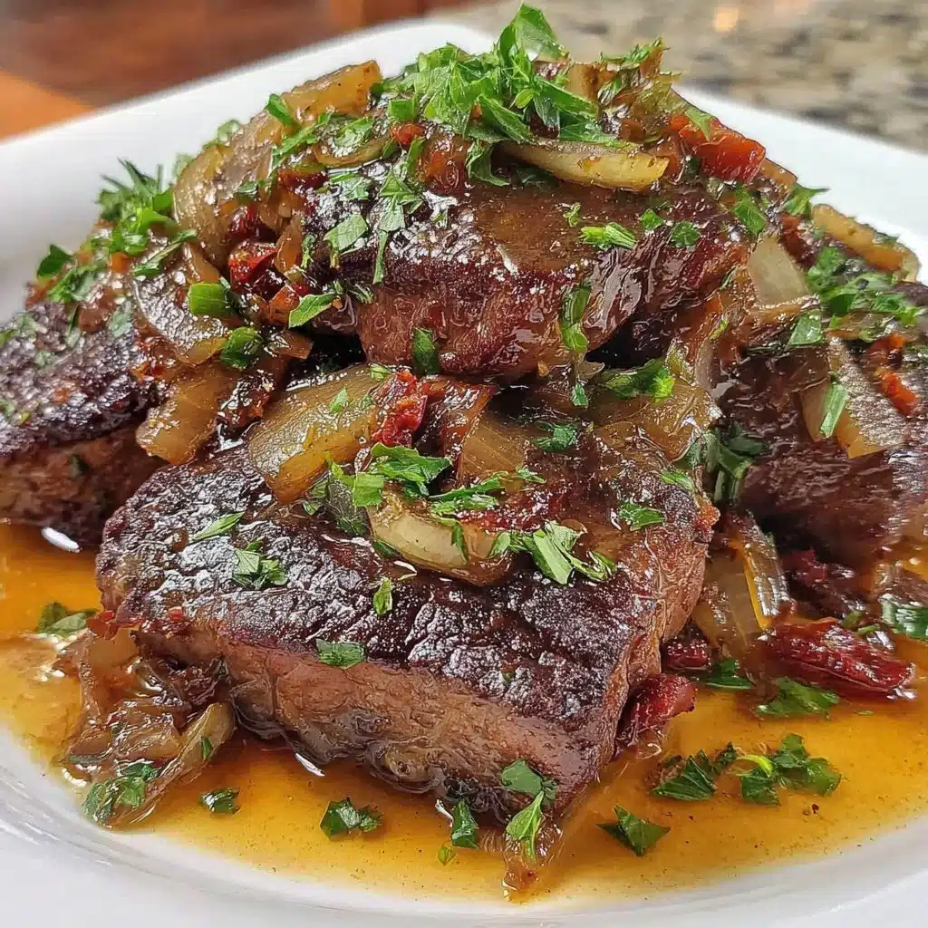 Sautéed beef liver and onions served on a plate with herbs.