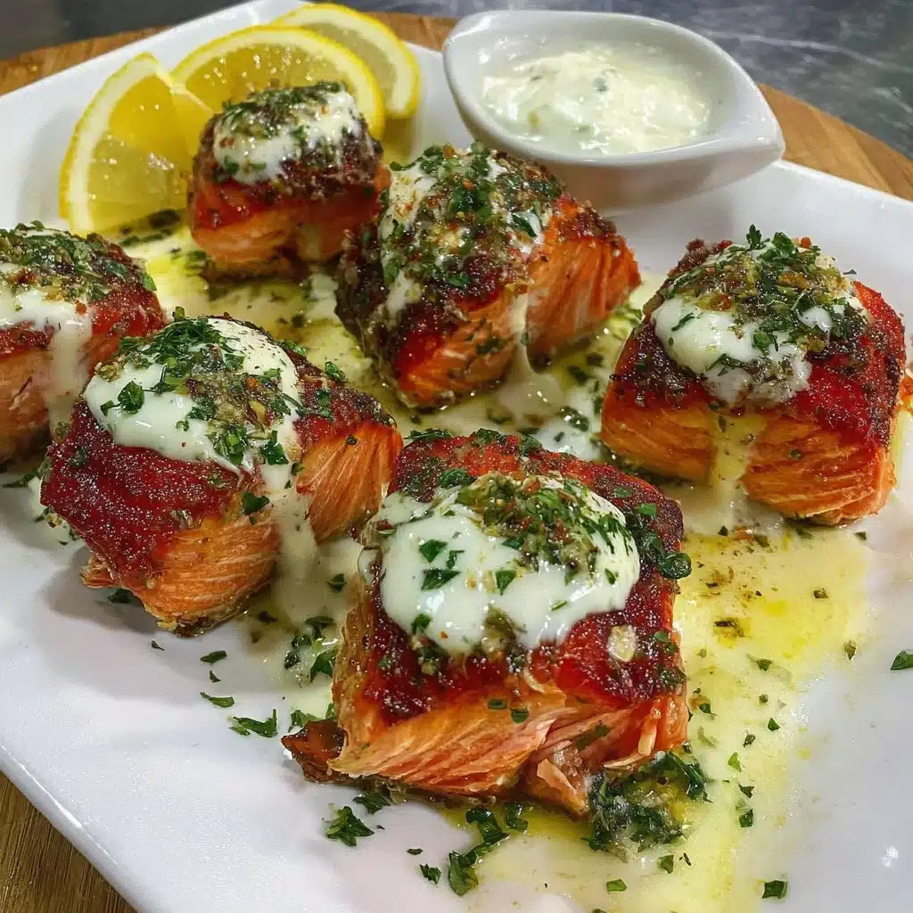 Air Fryer Salmon Bites with Garlic Cream Sauce