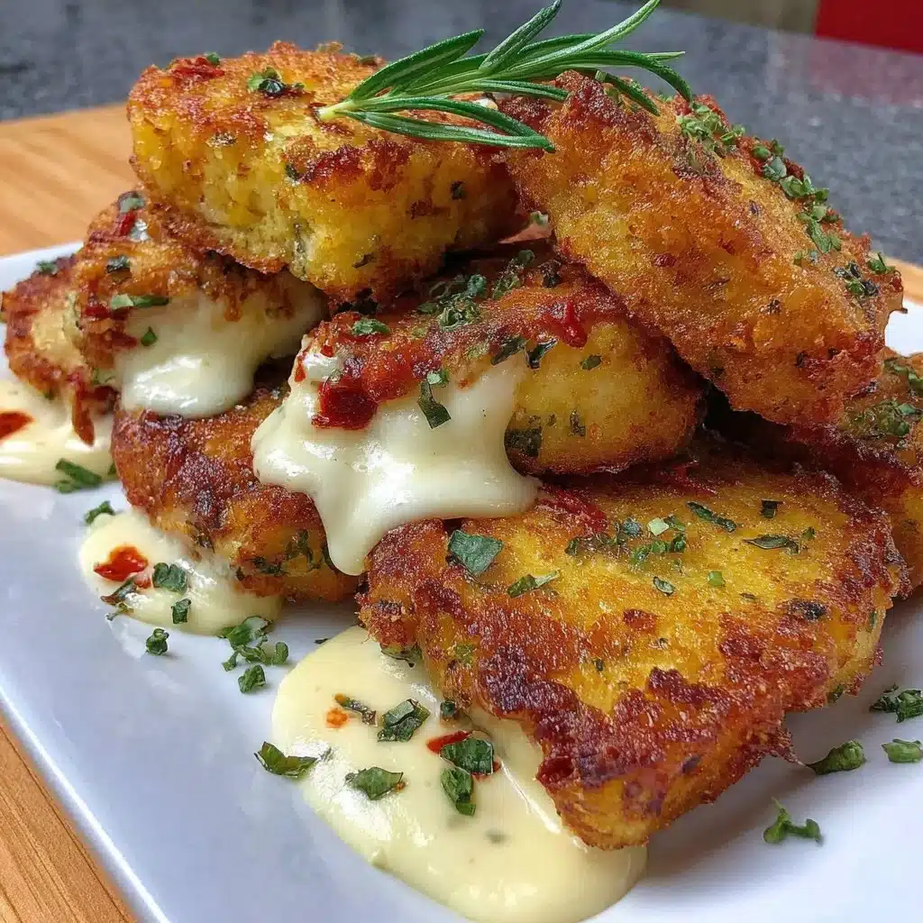 Golden cheesy fritters served on a plate with dipping sauce