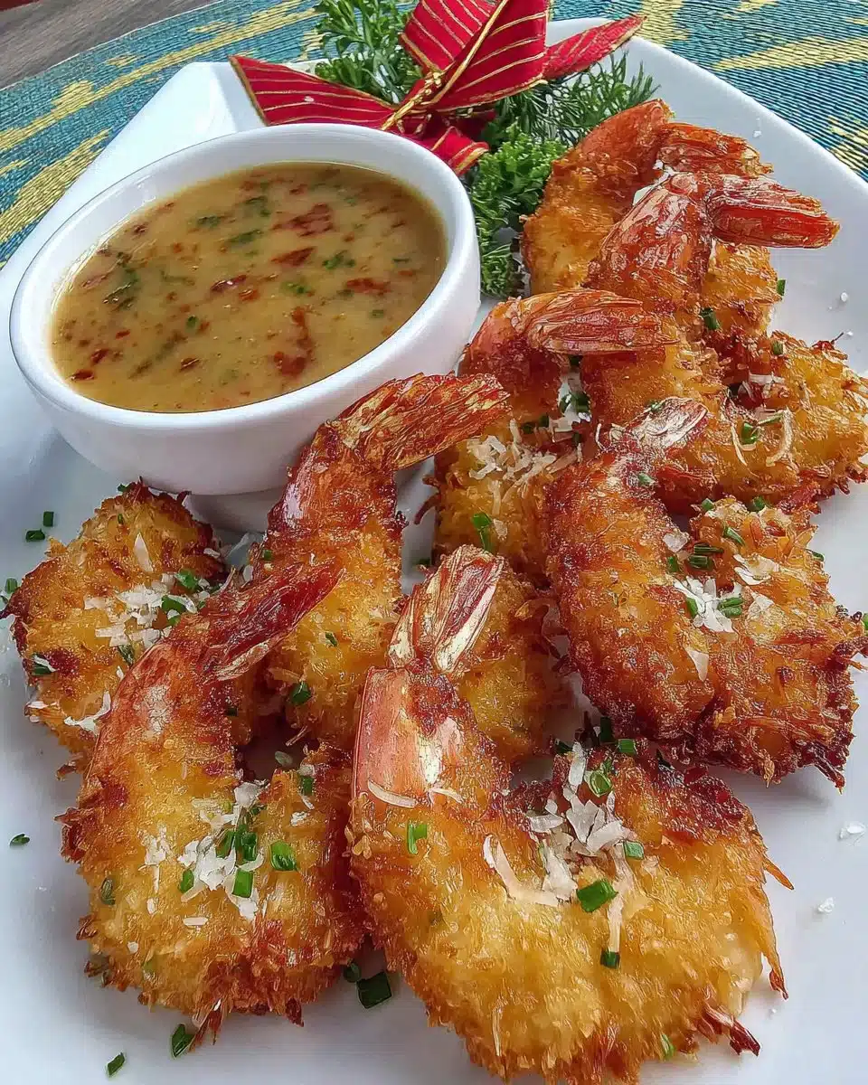 Crispy coconut shrimp served with a dipping sauce
