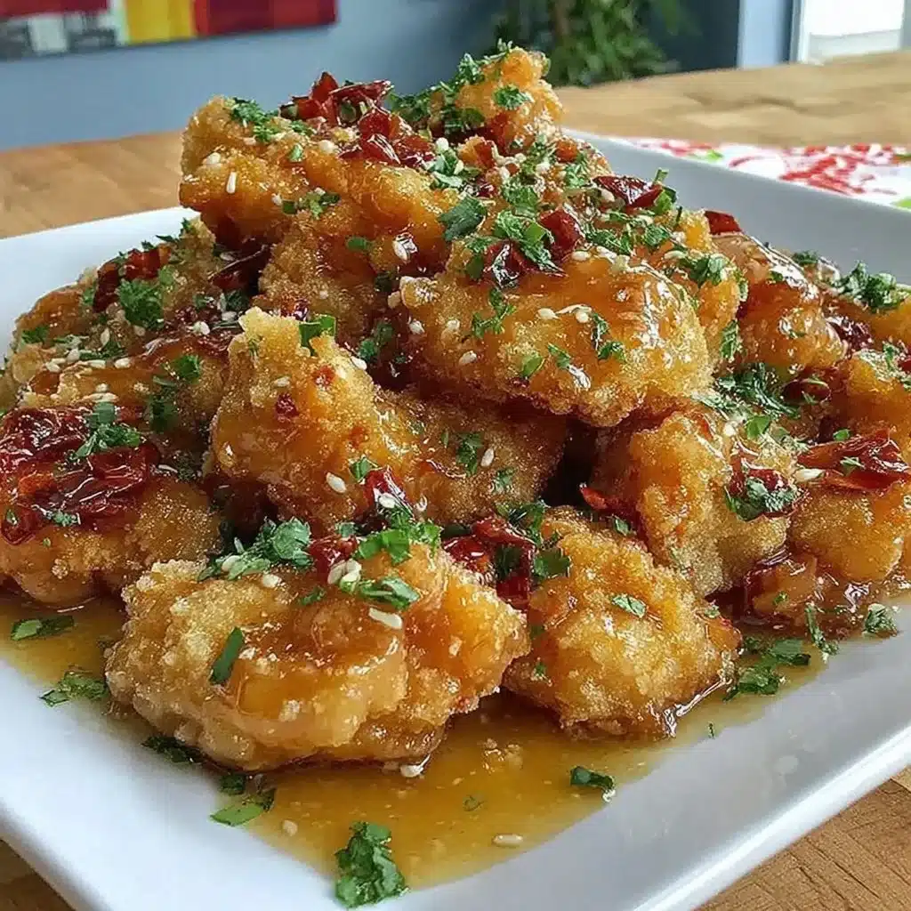 Crispy orange chicken served with steamed rice and garnished with green onions.