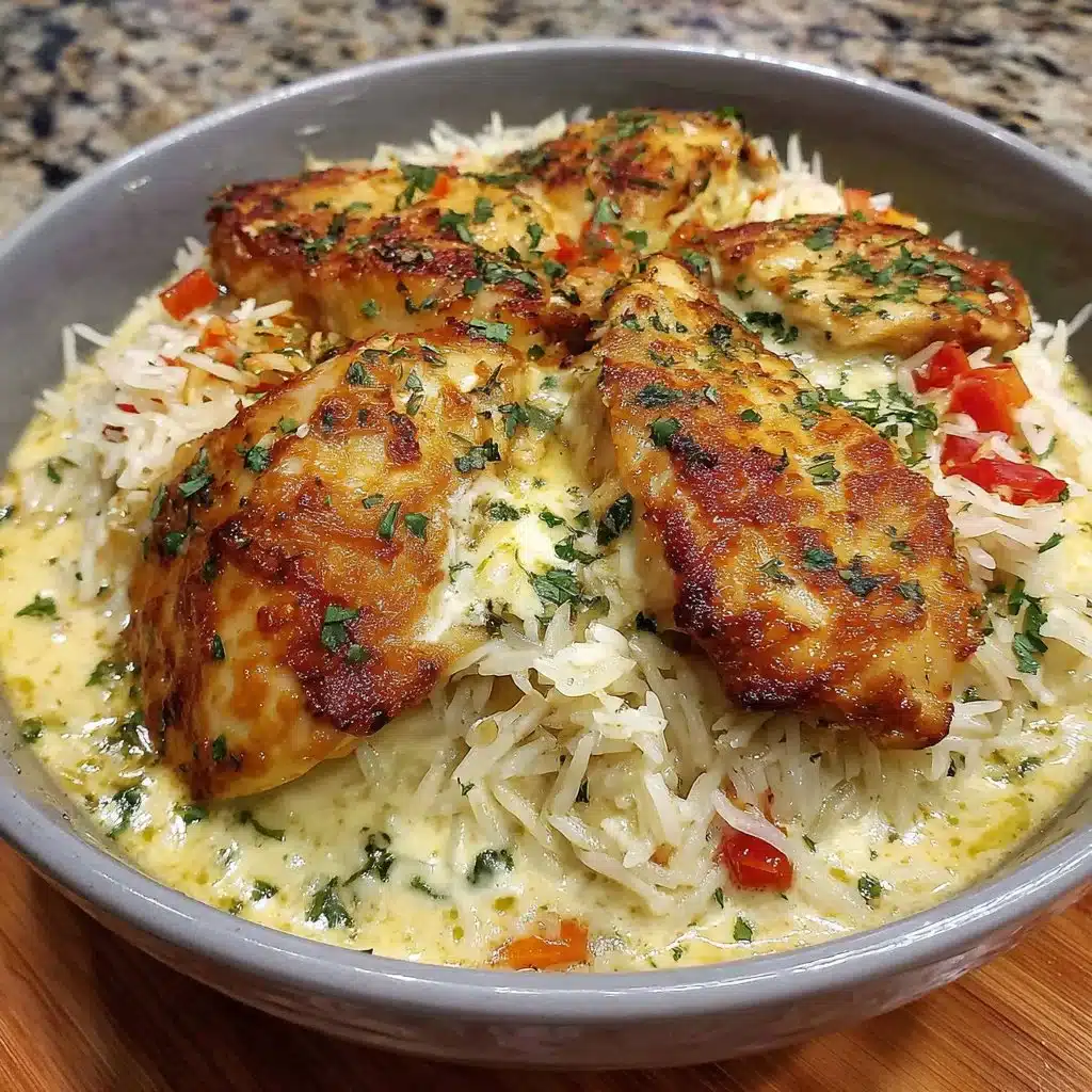 Easy one-pan chicken and rice dish ready to serve on a dinner table.