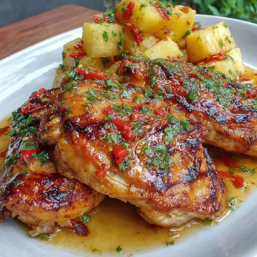Delicious Hawaiian Chicken dish with pineapple and sauces served on a plate