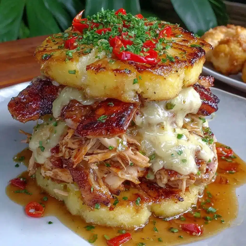 Hawaiian chicken Turn Turn Chicken Stack served with pineapple and rice