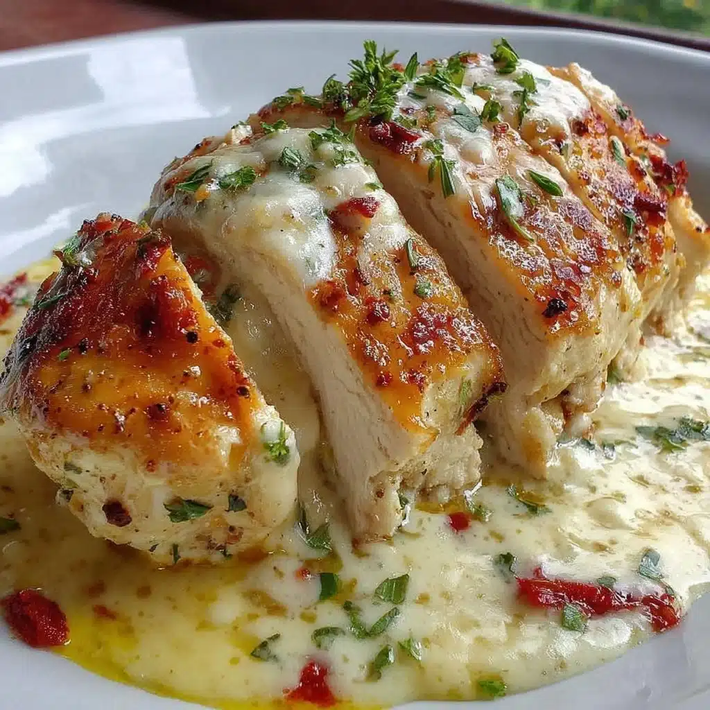 Healthy Low Calorie Creamy Chicken dish served in a bowl, garnished with herbs.