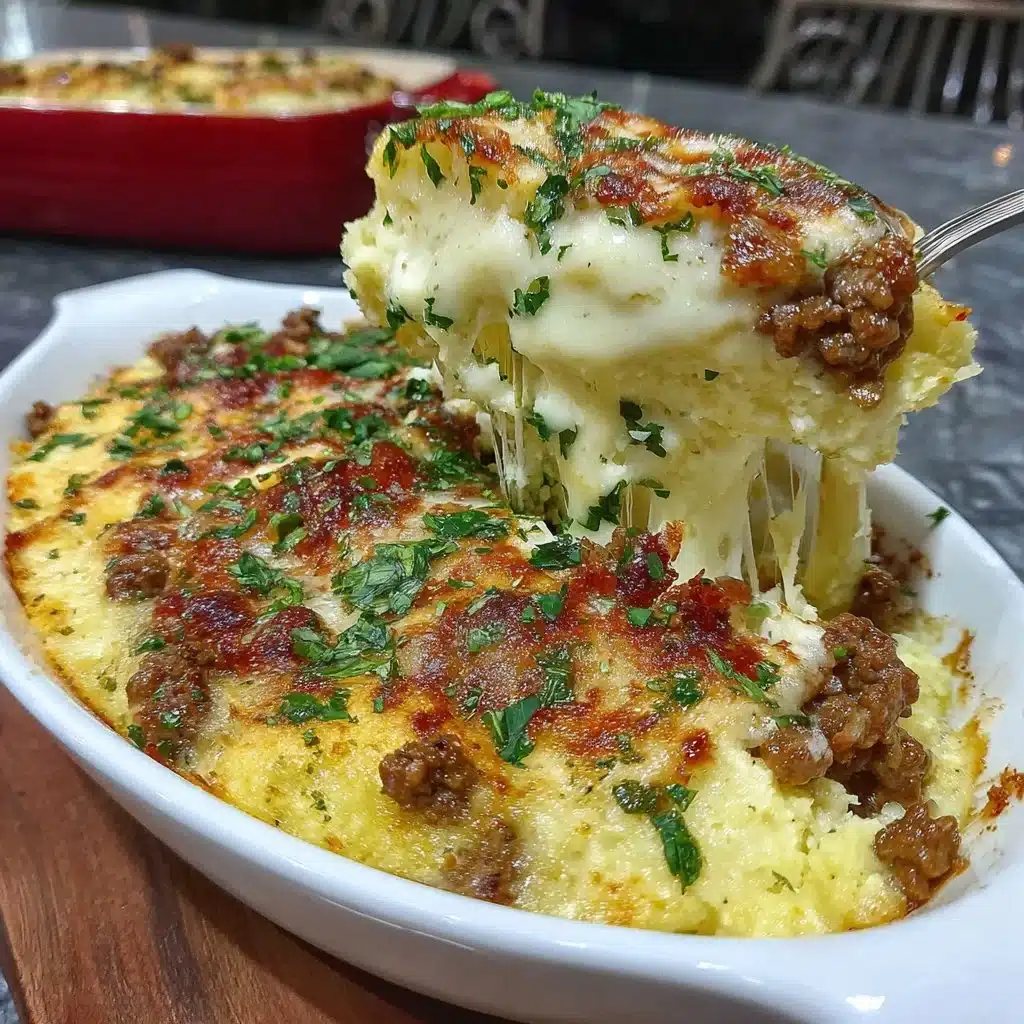 High protein ground turkey casserole topped with cheese, perfect for family meals.