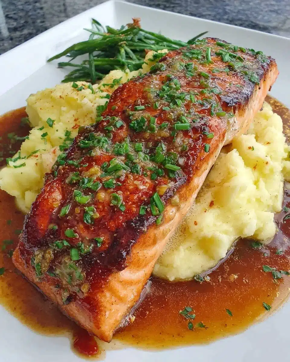 Delicious Honey Soy Glazed Salmon served with fresh vegetables