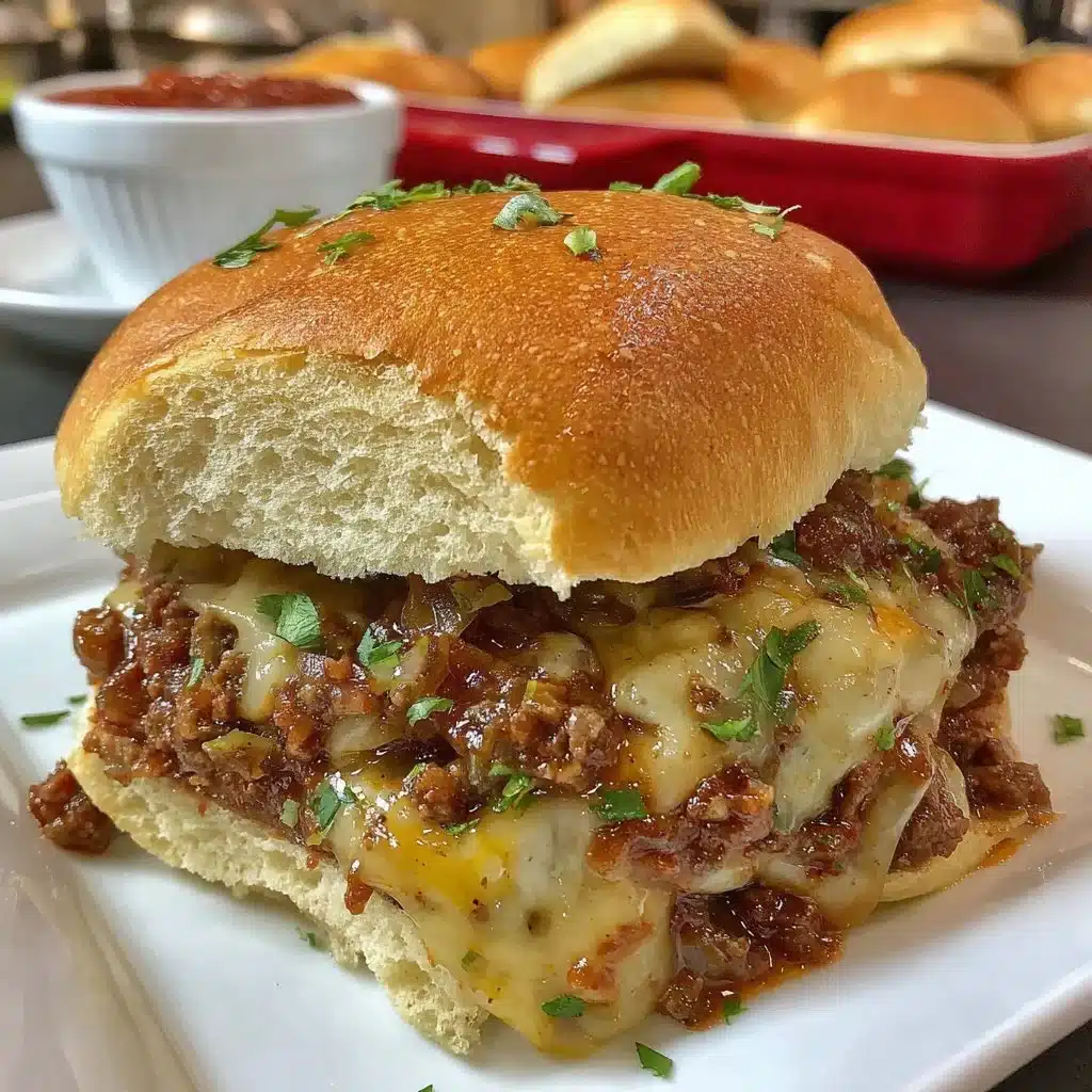 Delicious French Onion Beef Sloppy Joes served on a plate with crispy bread