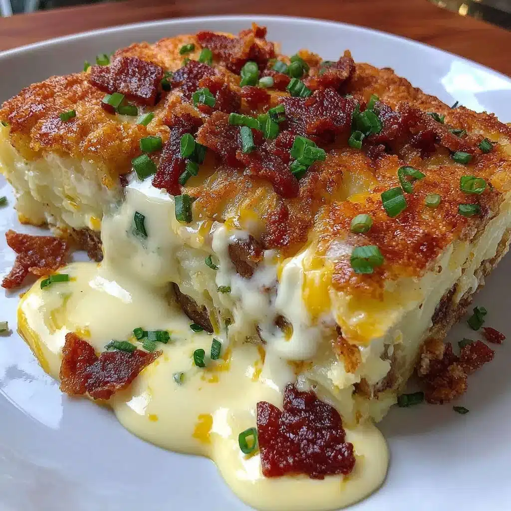 Delicious loaded baked potato casserole topped with cheese and bacon