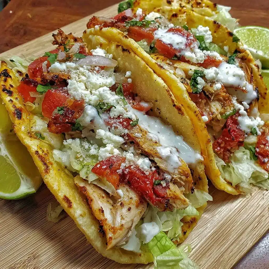 Delicious Mediterranean chicken tacos topped with fresh ingredients and spices.