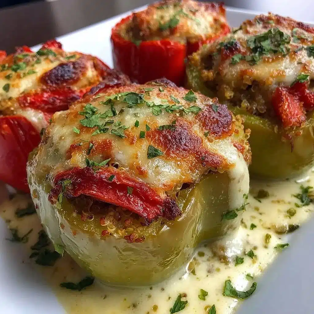 Delicious quinoa stuffed bell peppers filled with vegetables and spices