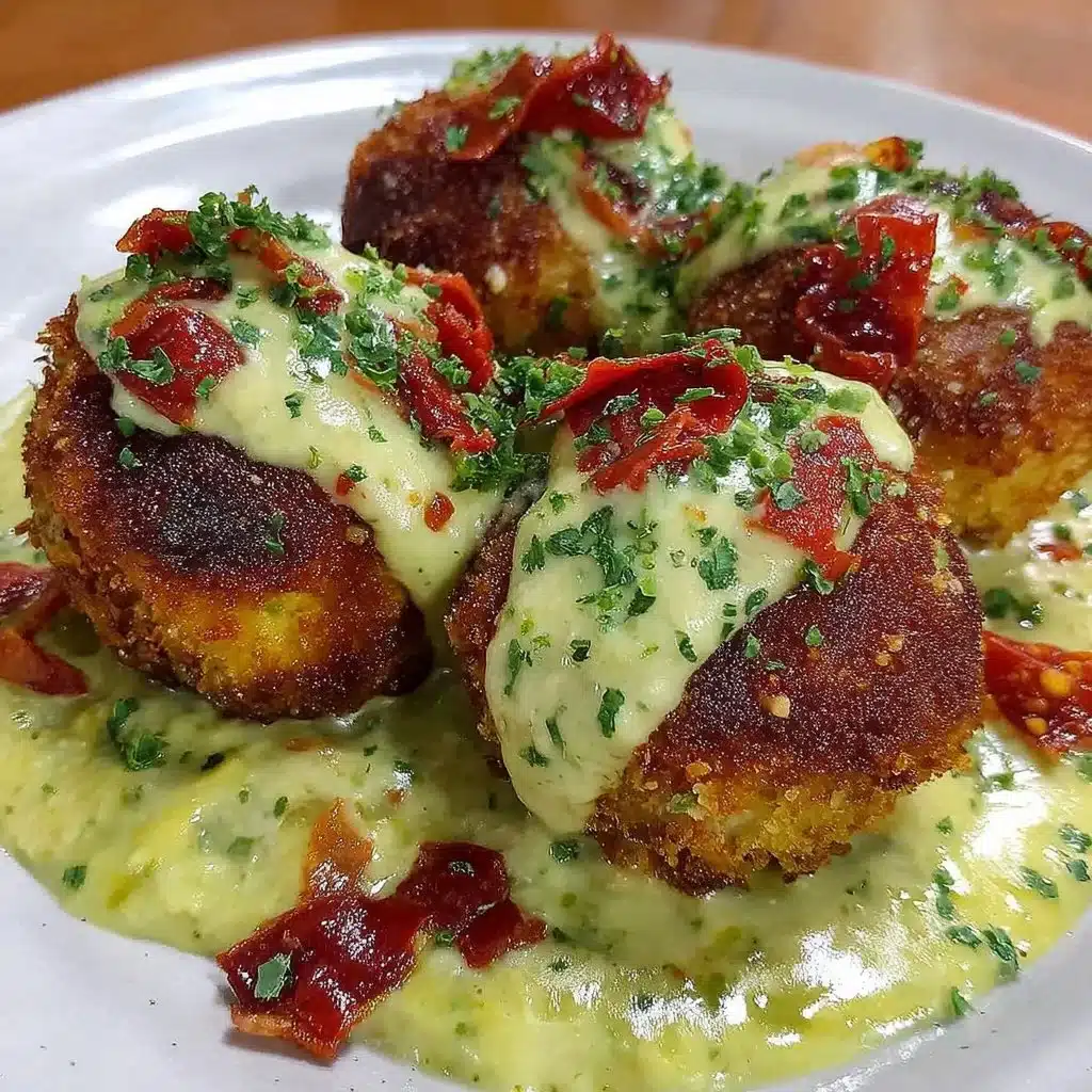 Salmon balls served with a creamy avocado sauce on a plate