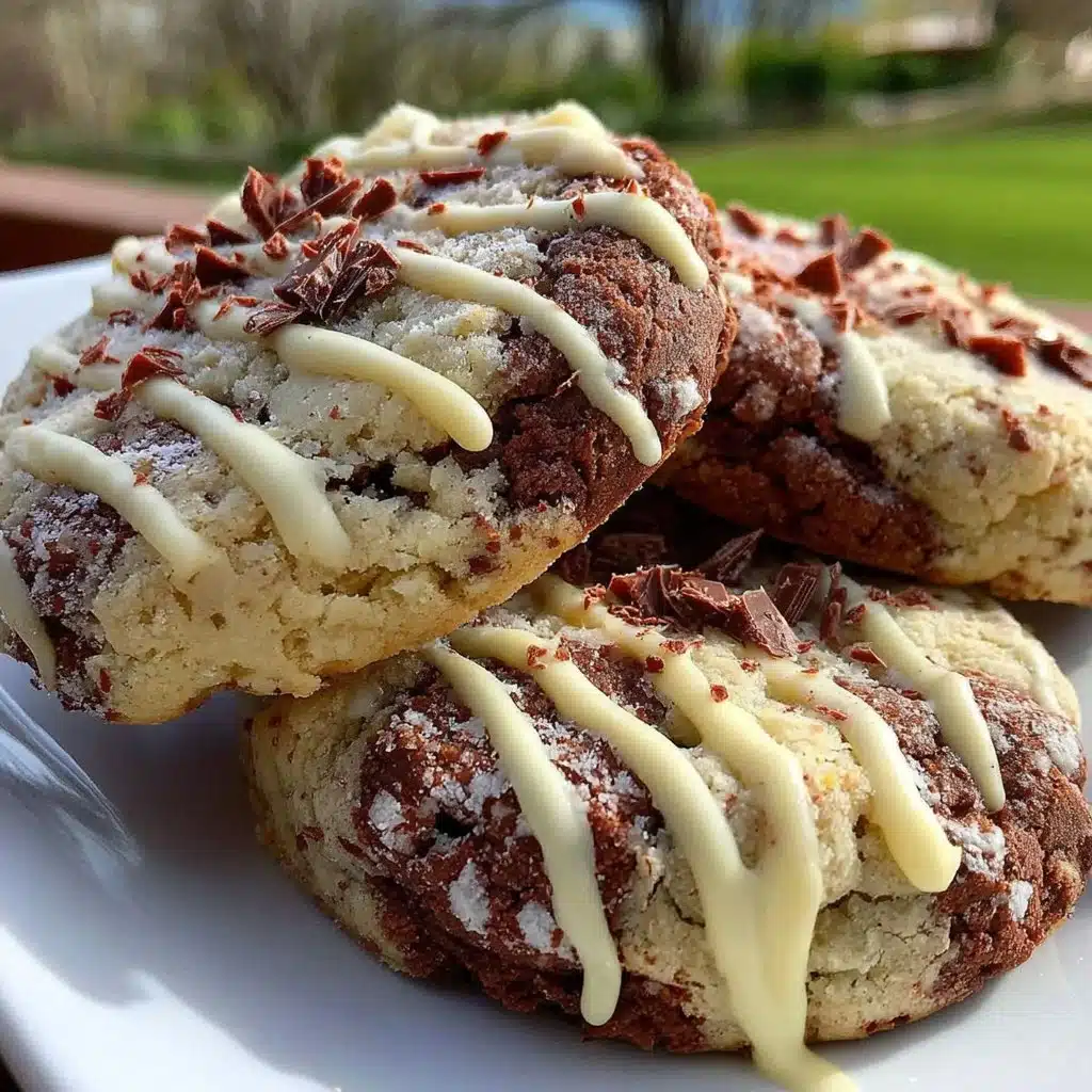 Springtime Crinkle Cookies with powdered sugar on a rustic wooden background.