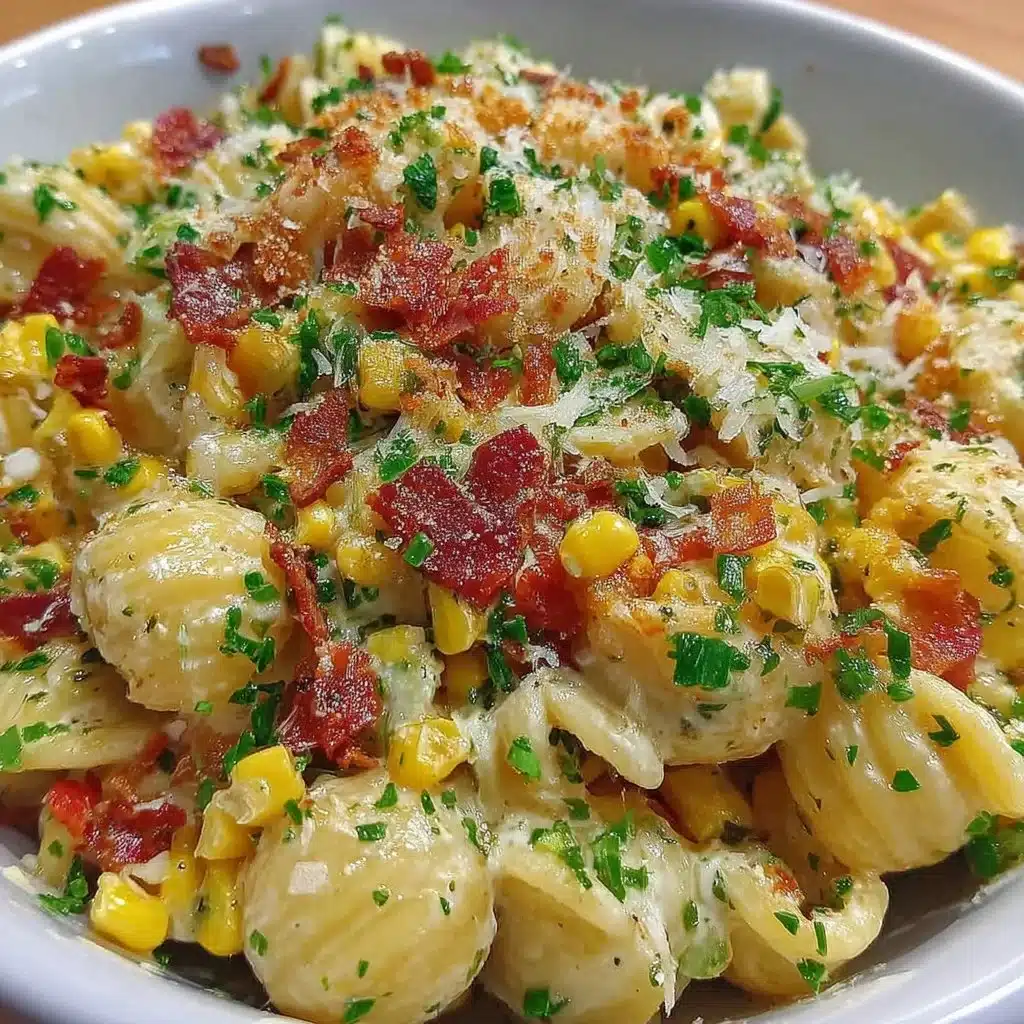 Delicious bowl of Street Corn Pasta Salad with fresh corn, herbs, and pasta