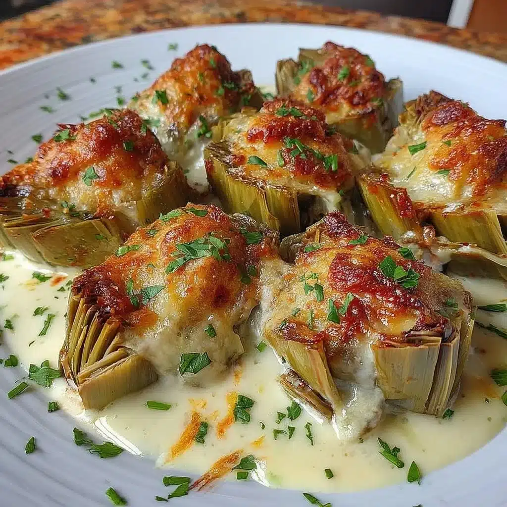Air fryer artichoke hearts served on a plate with dipping sauce